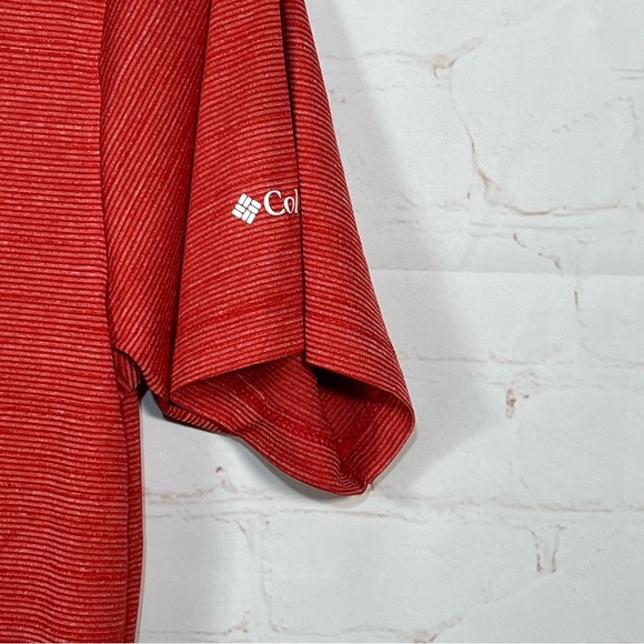 Columbia GOLF Polo Shirt Womens Size Medium Orange Omni-Wick Striped Top - Picture 9 of 13